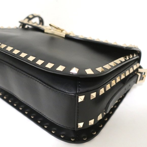 VALENTINO ROCKSTUD FLAP SHOULDER BAG BLACK LEATHER - Picture 8 of 12
